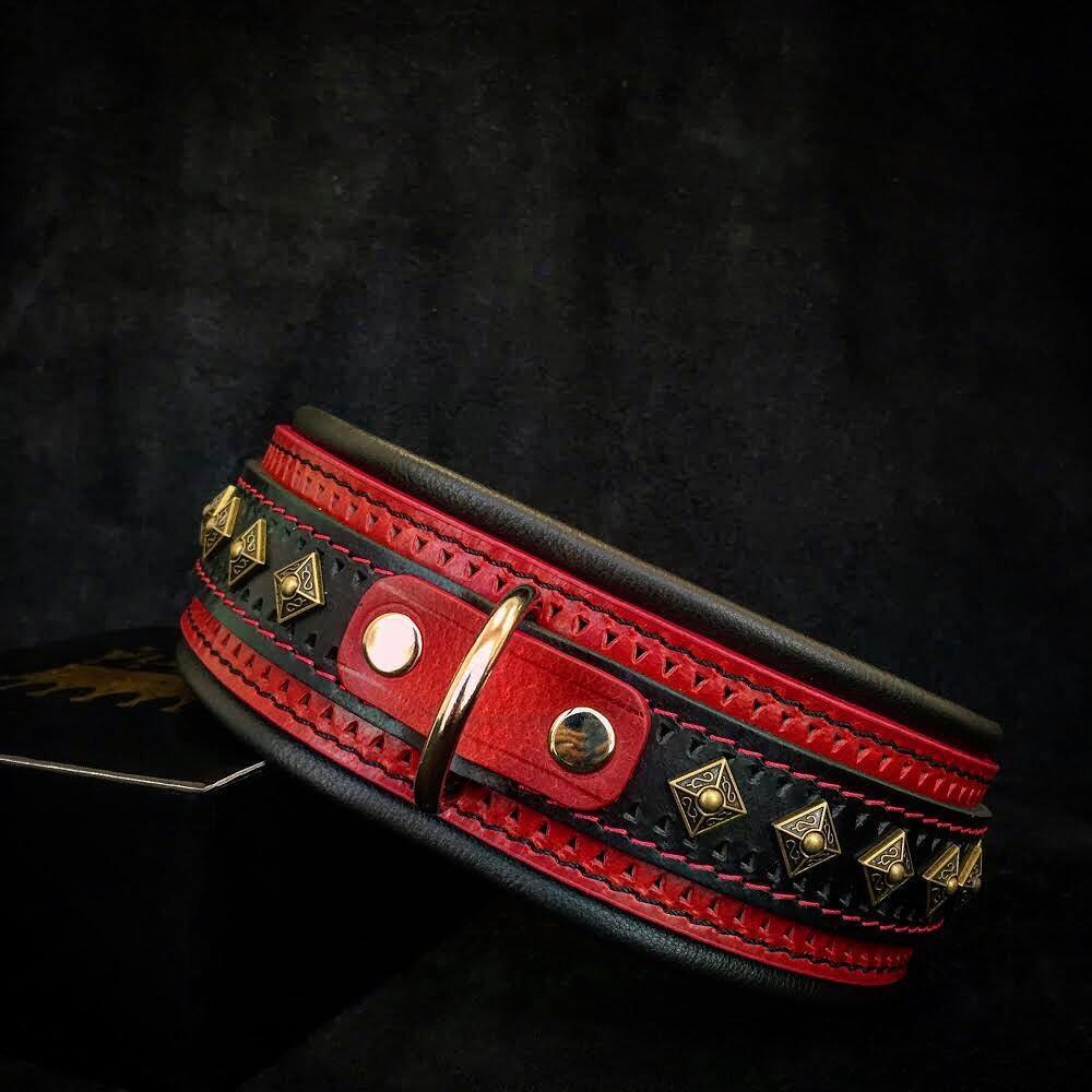 Collar Bestia Balteus de cuero rojo para perros, de M · cuello 42,5–50 cm a XXL · cuello 65–75 cm