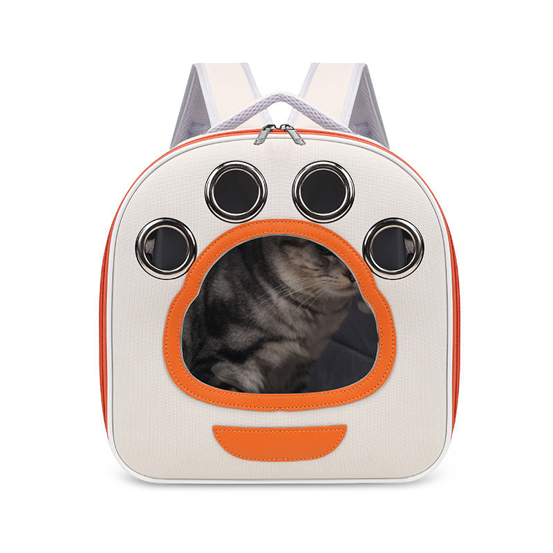 Mochila transportín plegable y transpirable para gatos y perros pequeños en color naranja