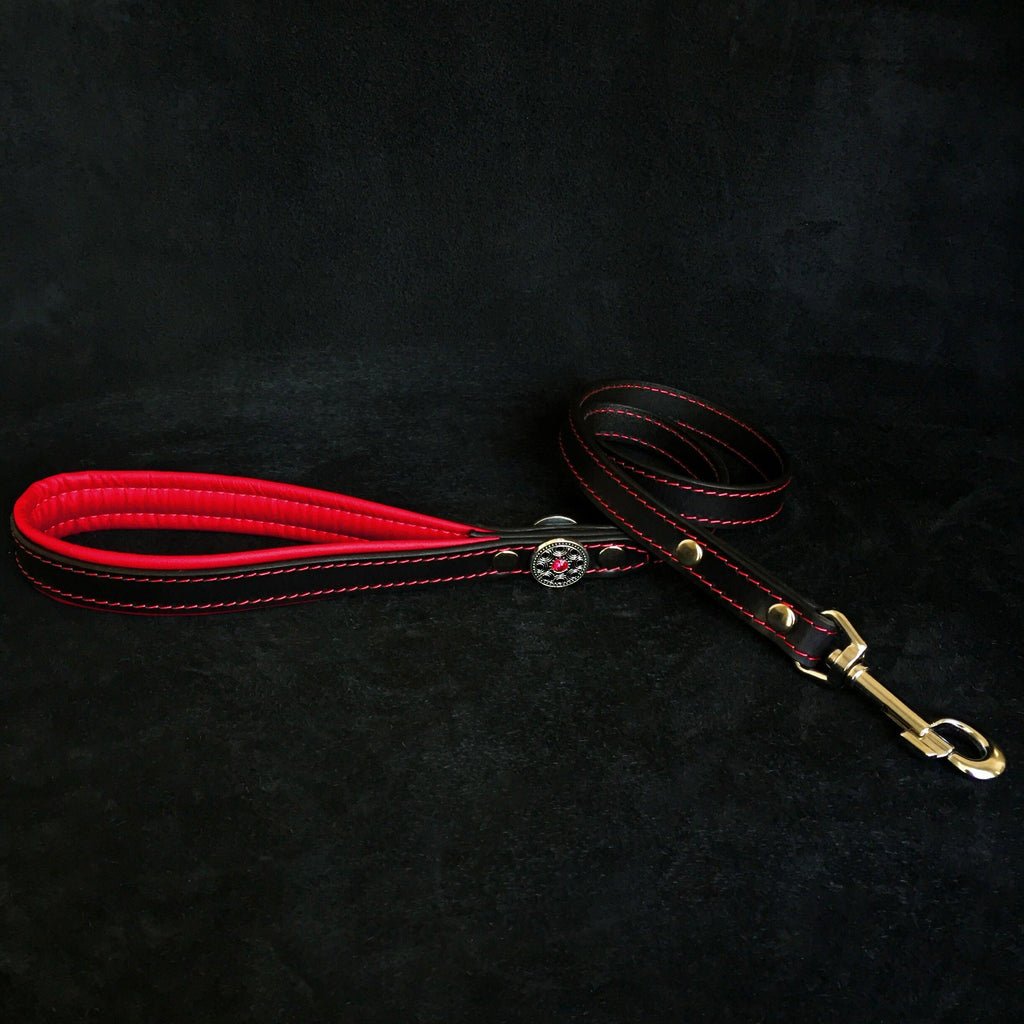 Arnés de cuero Bestia Bijou negro y rojo para perros grandes