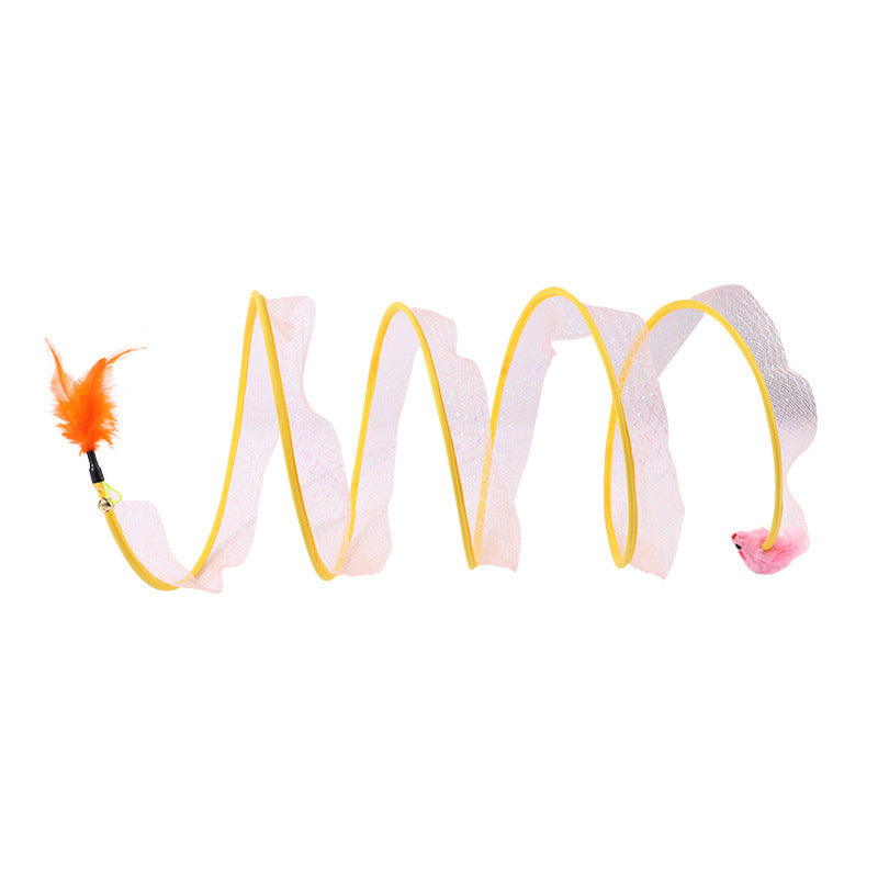 Túnel interactivo para gatos con plumas y cascabeles