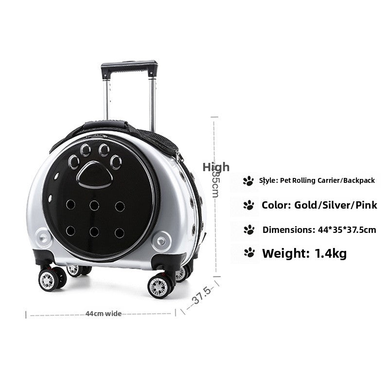Transportín mochila transparente con ruedas para perros y gatos