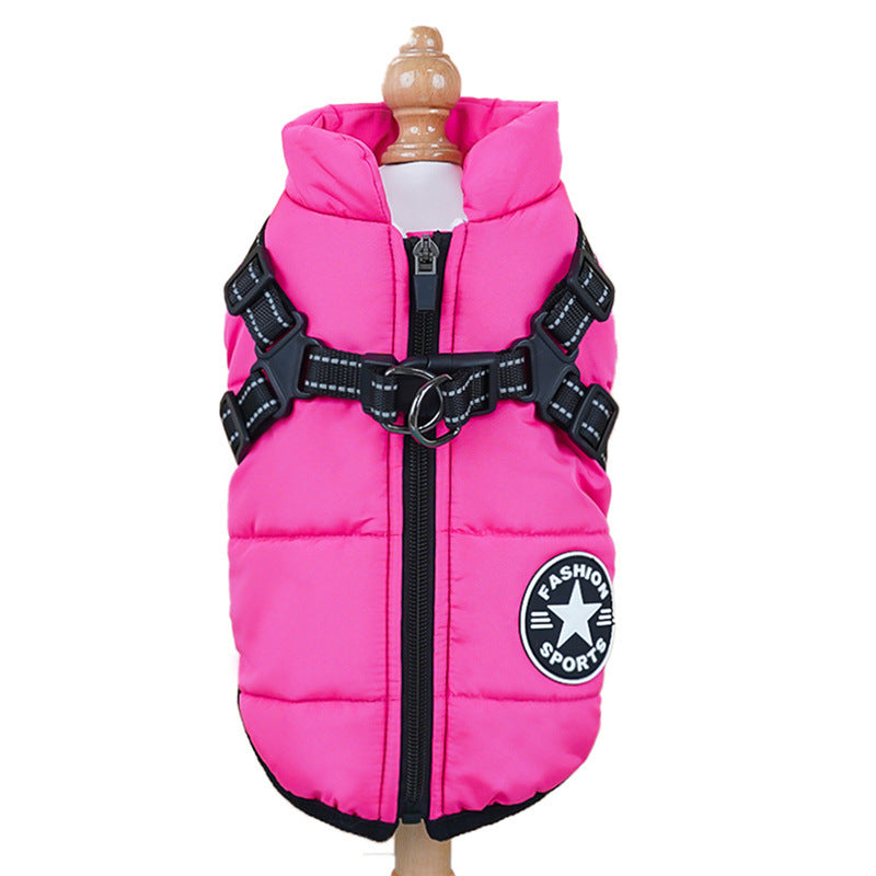 Chaleco acolchado de algodón para perros y gatos – Rojo rosado