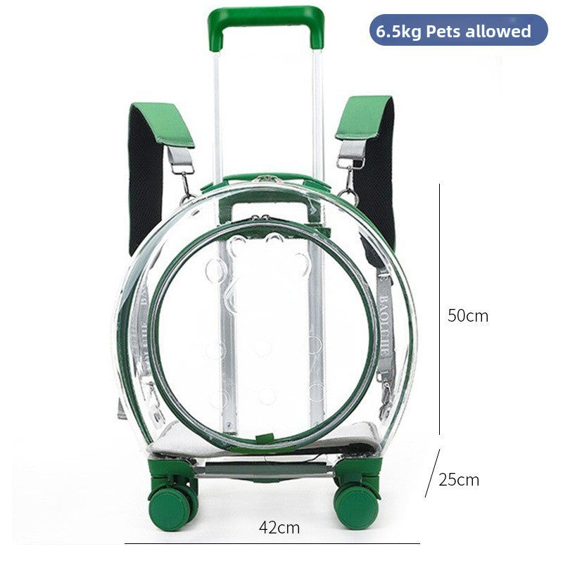 Transportín mochila transparente con ruedas para perros y gatos