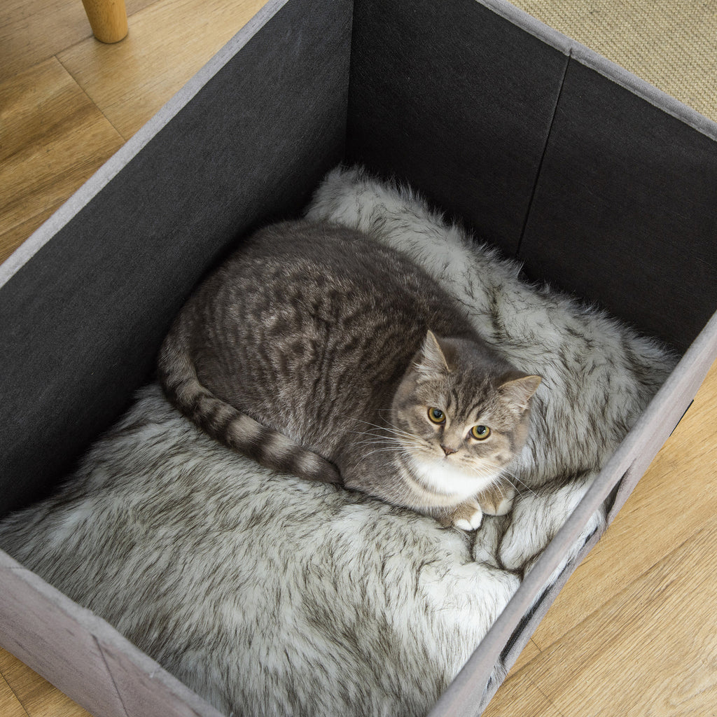 Cueva para gatos 2 en 1 con reposapiés y cojín de felpa, gris