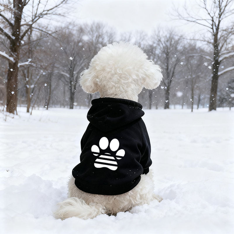 Sudadera de forro polar con capucha para perros y gatos – Negro con huellas