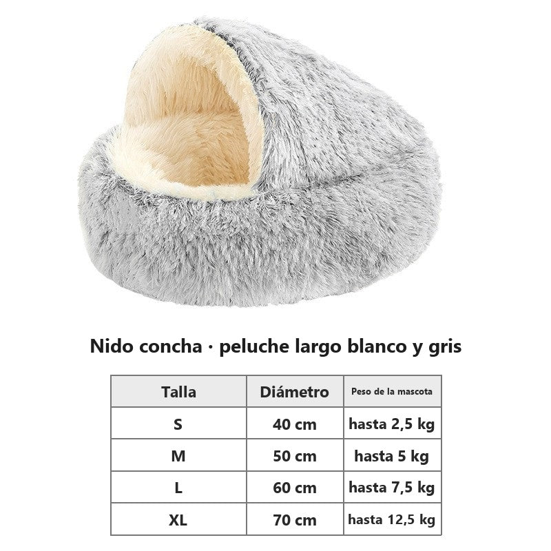Cama mullida con forma de concha para perros y gatos