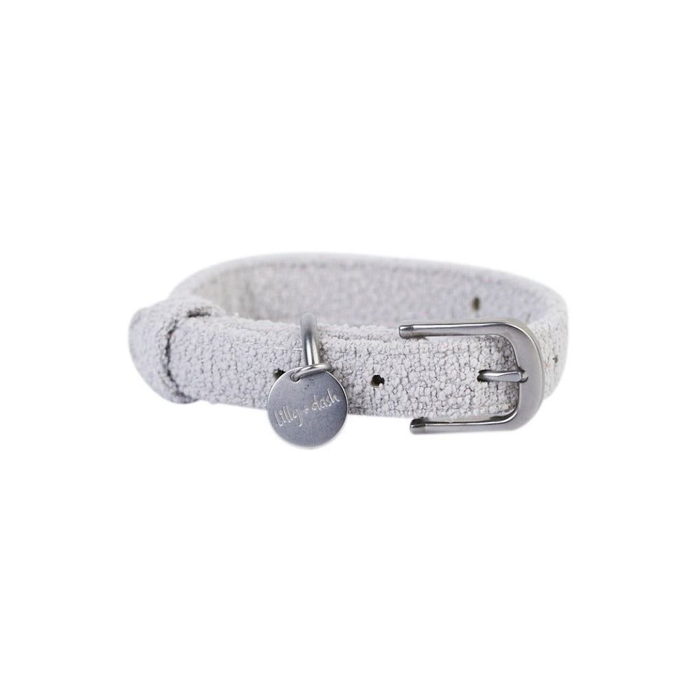 Collar de poliéster bouclé para perros con placa identificativa – Gris nube
