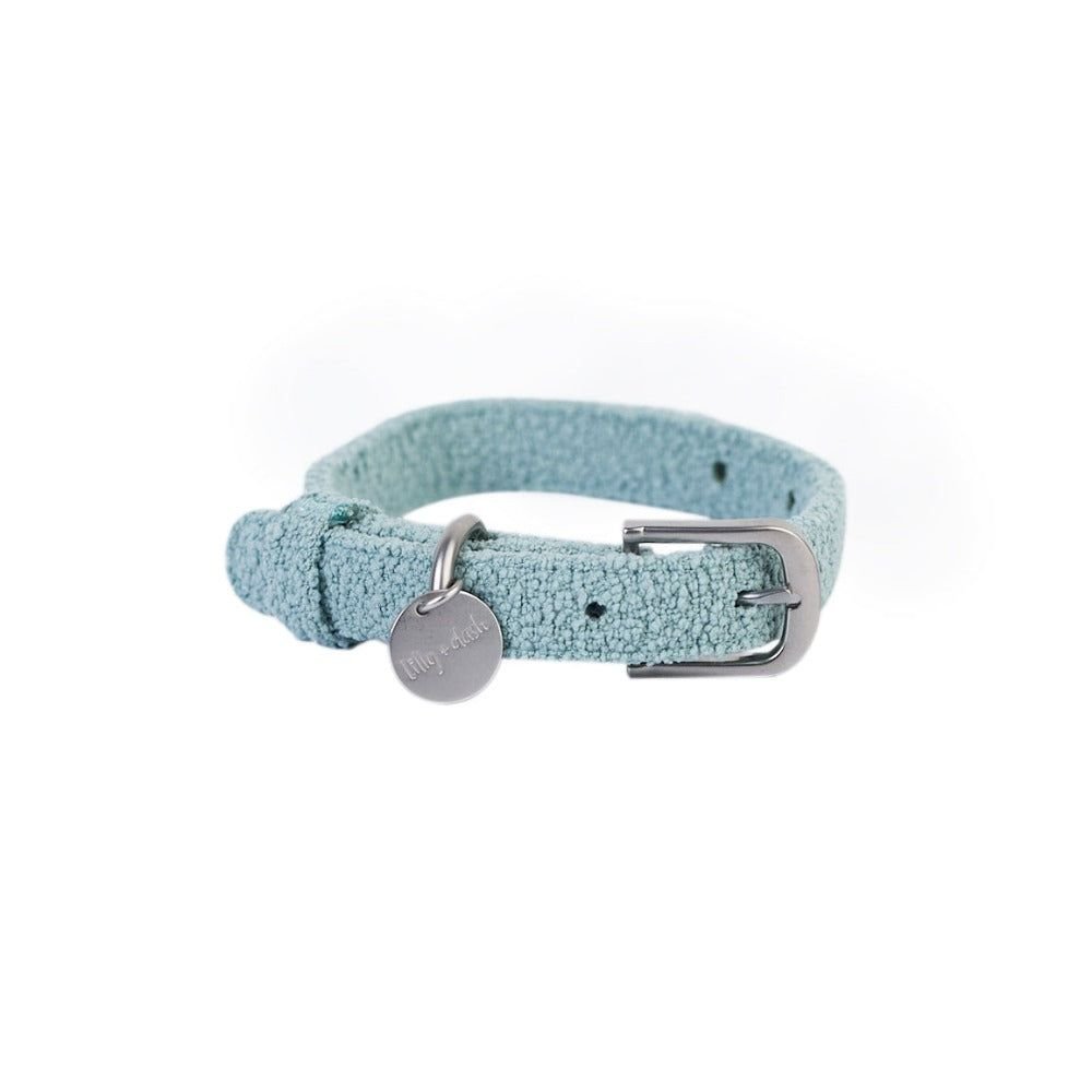 Collar de poliéster bouclé para perros con placa identificativa – Verde salvia