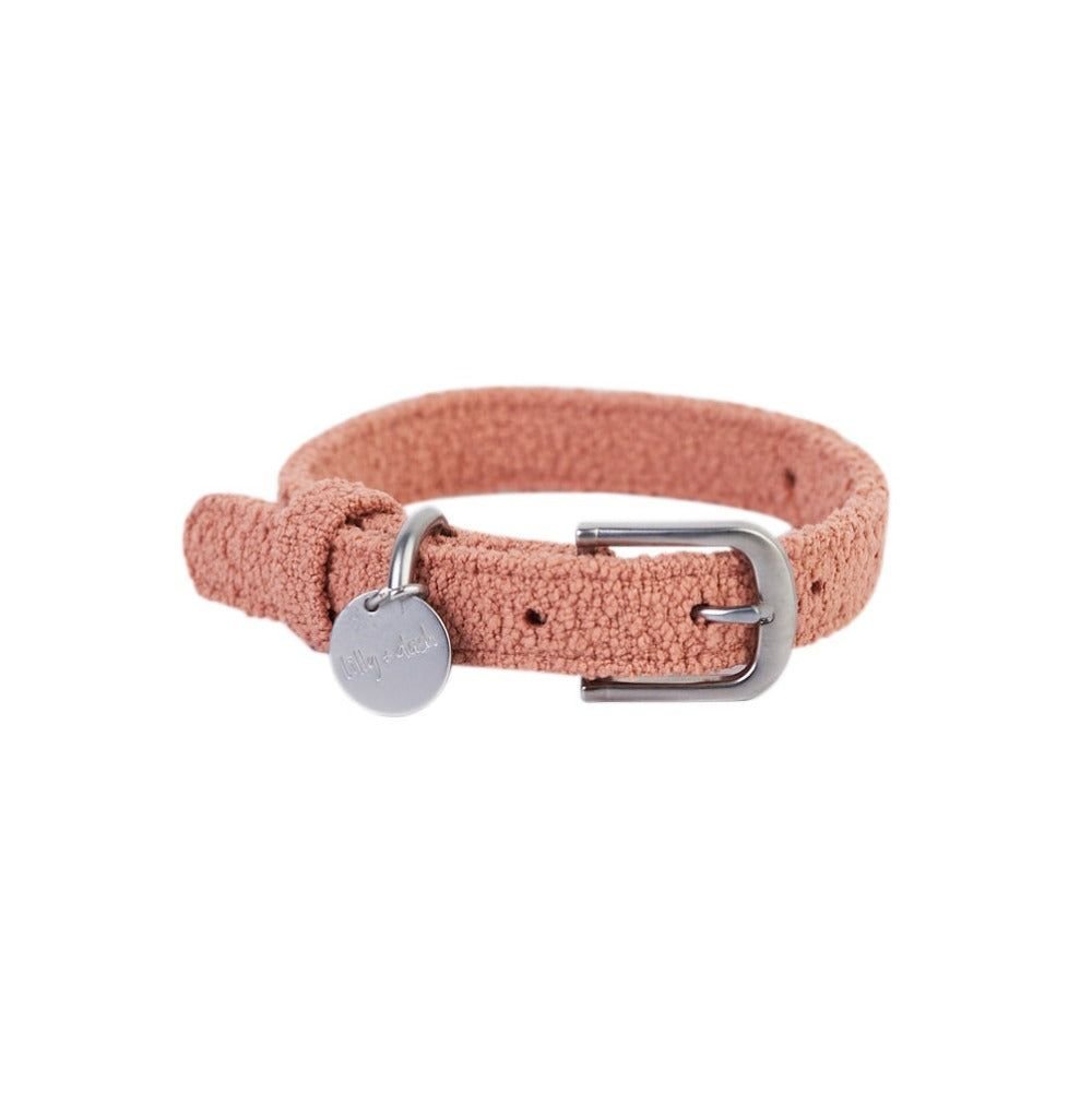 Collar de poliéster bouclé para perros con placa identificativa – Terracota