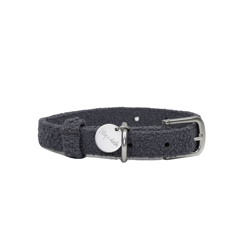 Collar de poliéster bouclé para perros con placa identificativa