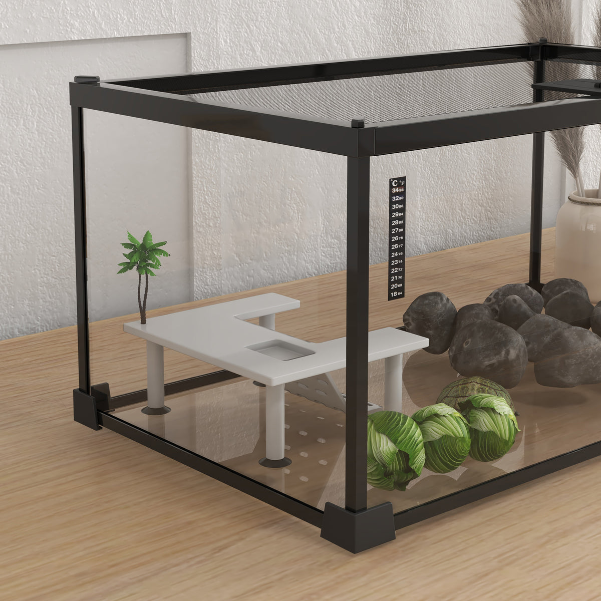 Terrario de vidrio para tortugas y reptiles pequeños