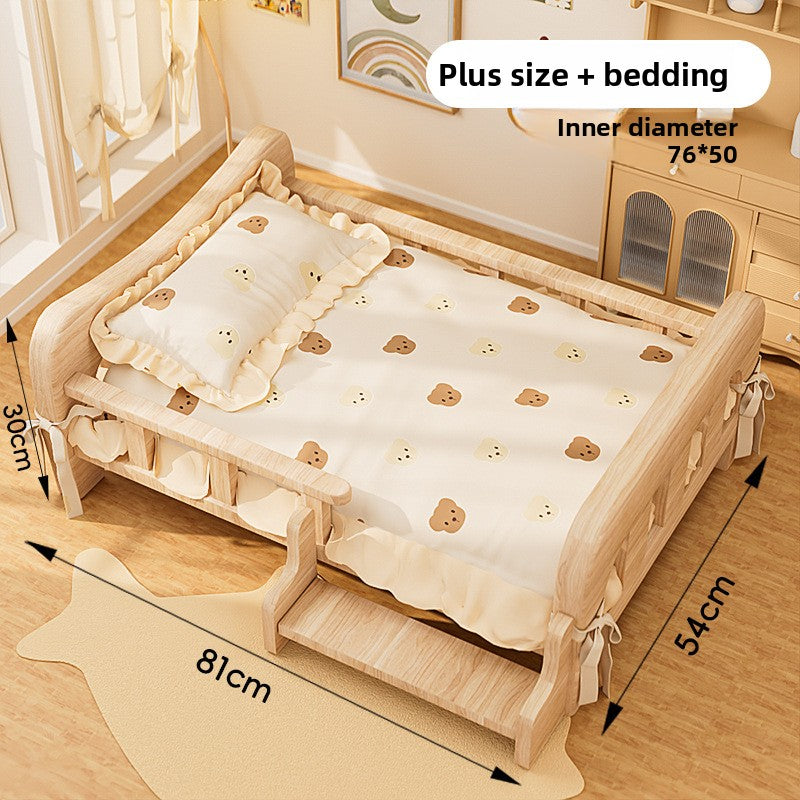Cama elevada de madera para perros