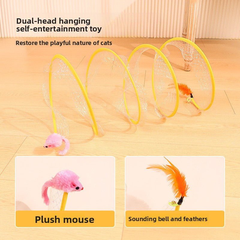 Túnel interactivo para gatos con plumas y cascabeles