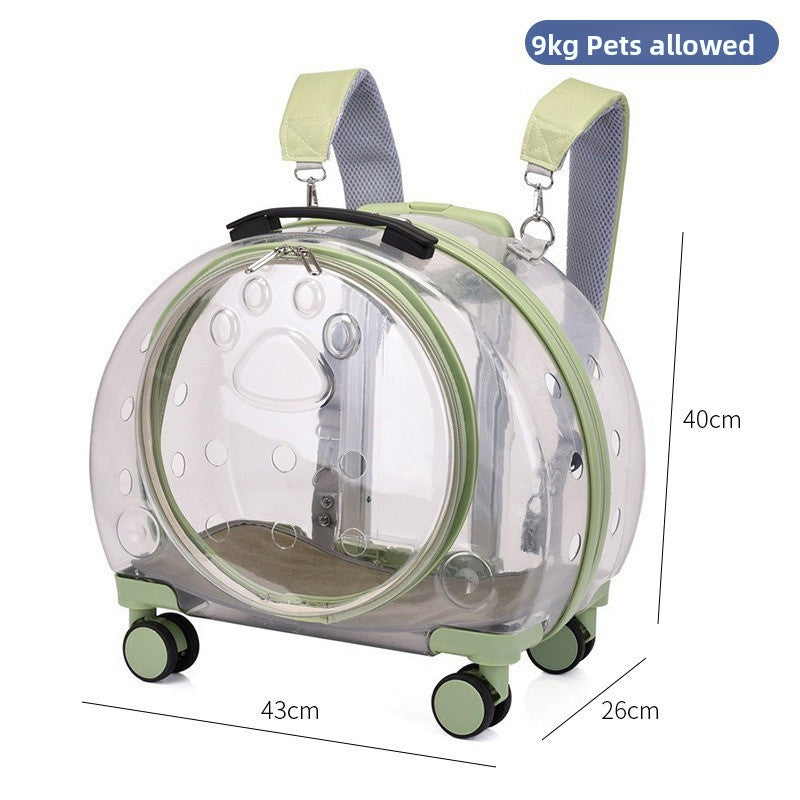 Transportín mochila transparente con ruedas para perros y gatos