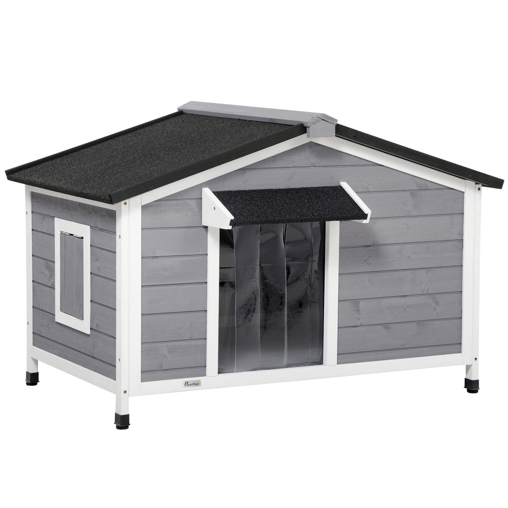 Caseta de madera estilo cabaña para perros medianos, 109x79x72 cm