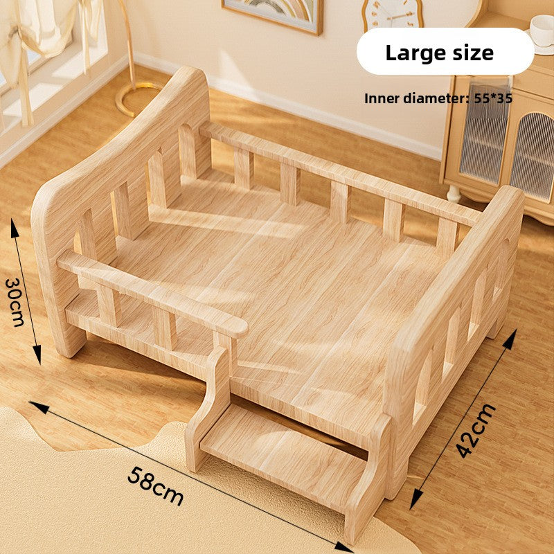 Cama elevada de madera para perros