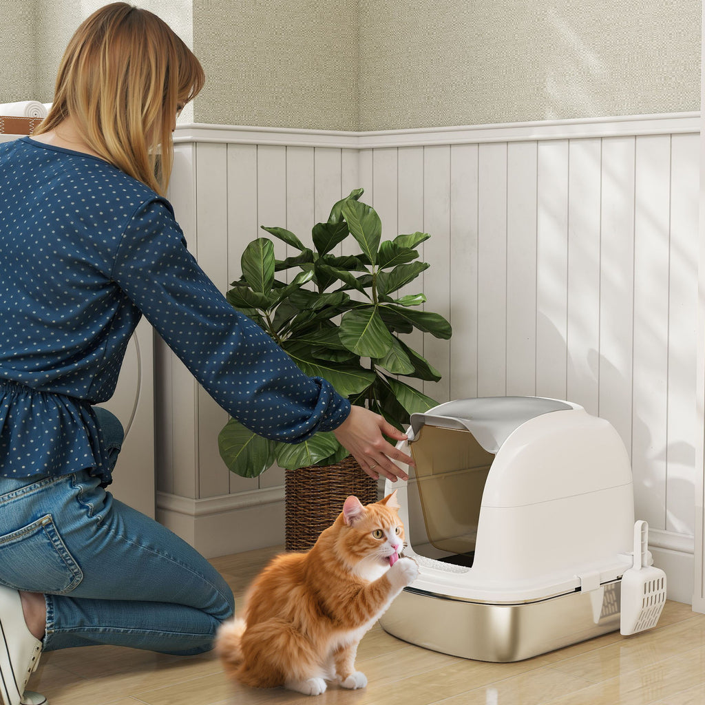 Arenero cerrado XL de acero inoxidable para gatos
