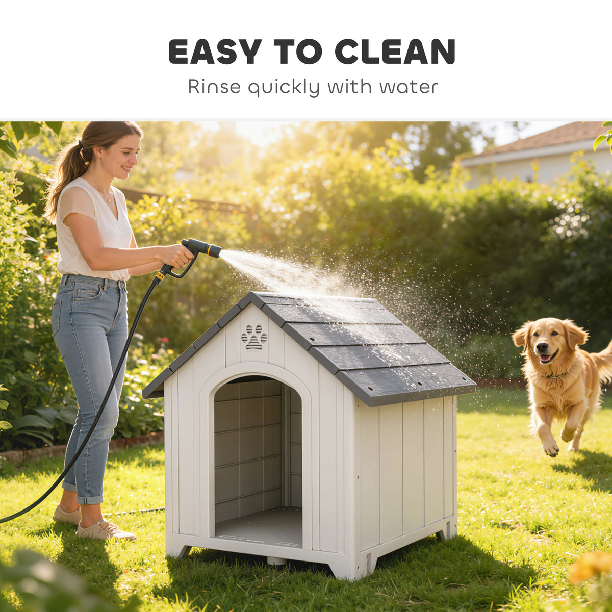 Caseta de plástico gris para perros grandes hasta 30 kg, 88x79x89 cm