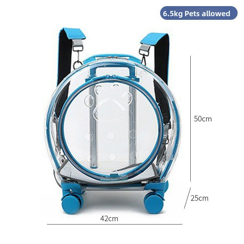 Transportín mochila transparente con ruedas para perros y gatos
