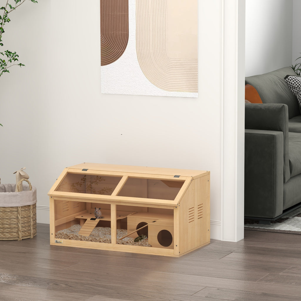Jaula de madera para hámster con cabaña y escaleras, 85 x 45 x 44 cm