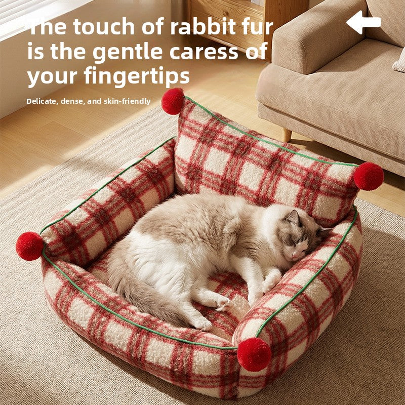 Cama nido acolchada de cuadros para perros y gatos