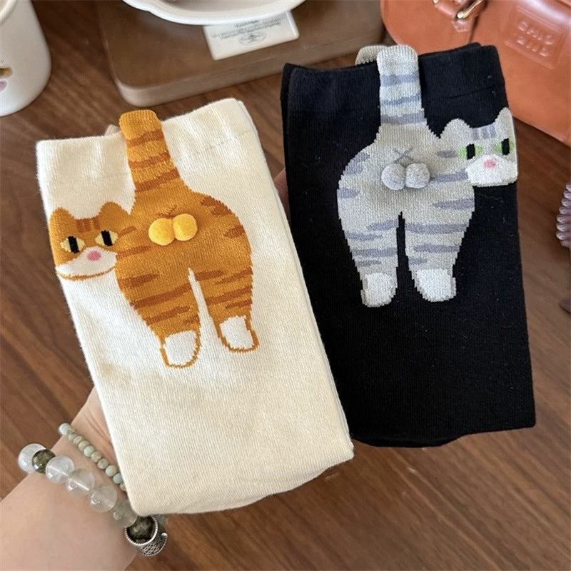 Calcetines con pompón de gato de dibujos 3D