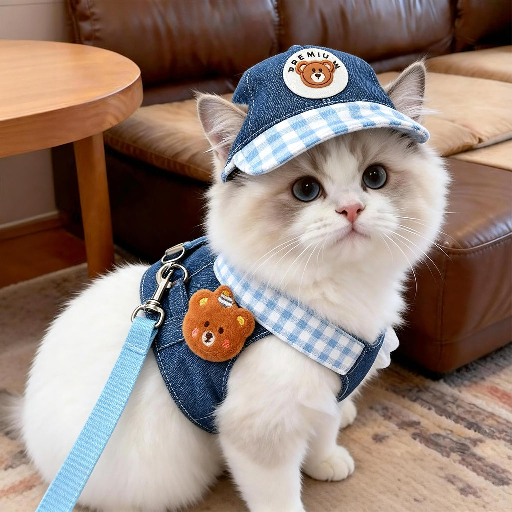 Arnés Ajustable con Correa y Sombrero para Perros y Gatos, poliéster transpirable