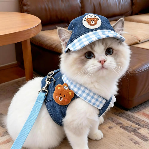 Arnés Ajustable con Correa y Sombrero para Perros y Gatos, poliéster transpirable