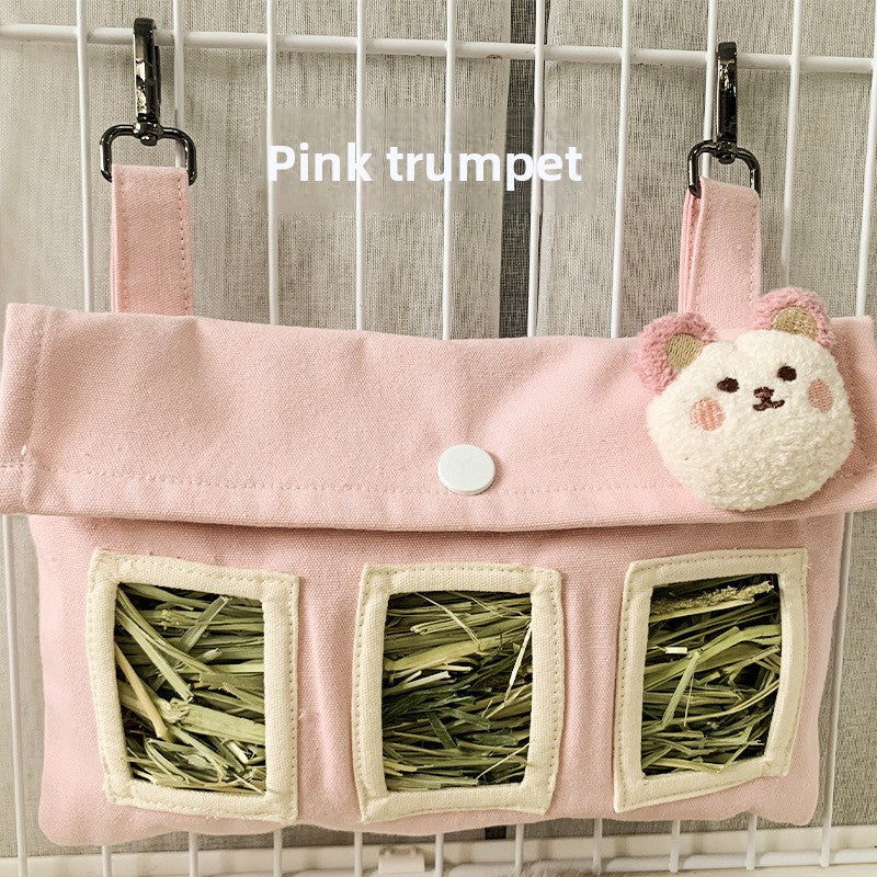 Bolsa Colgante Lavable para Heno de Mascotas Pequeñas – Rosa pequeño 22,5 x 15,5 cm