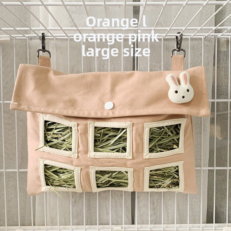 Bolsa Colgante Lavable para Heno de Mascotas Pequeñas – Rosa melocotón grande 33 x 24 cm