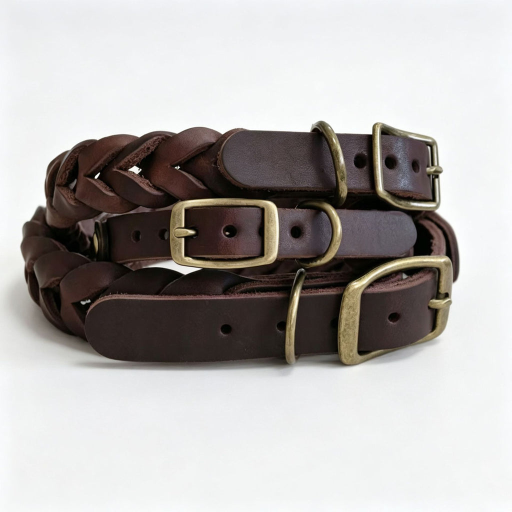 Collar de cuero trenzado vintage para perros
