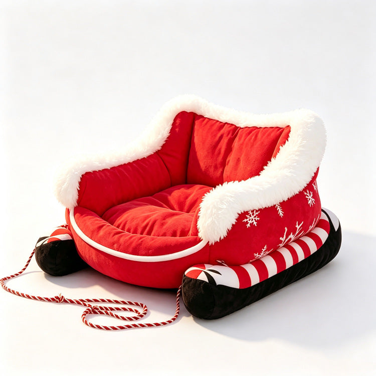 Cama trineo navideña para perros y gatos