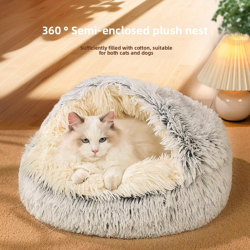 Cama mullida con forma de concha para perros y gatos