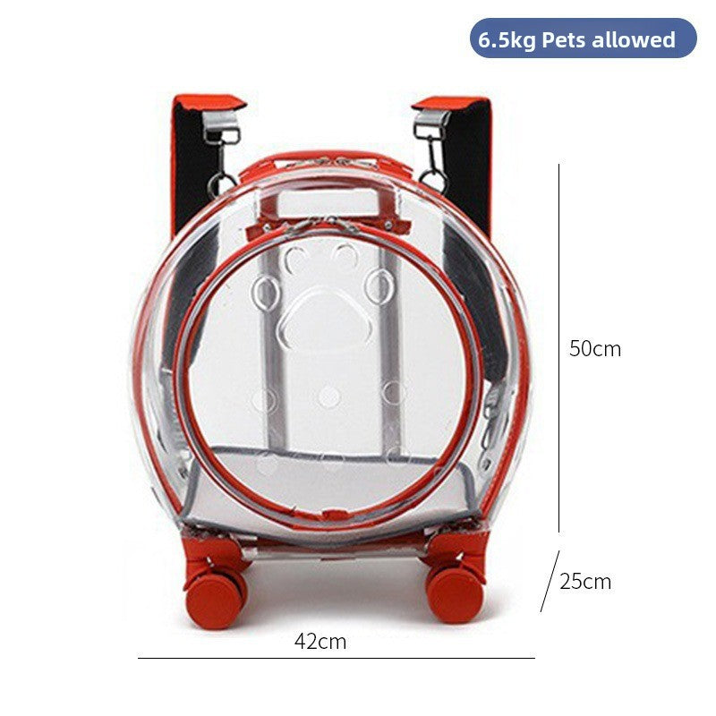 Transportín mochila transparente con ruedas para perros y gatos