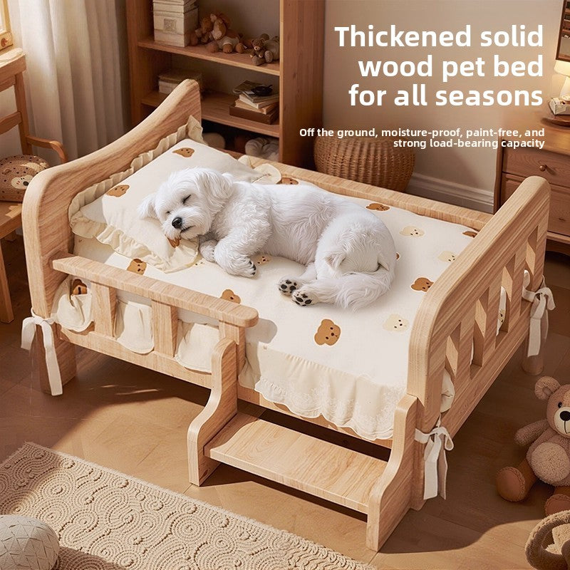 Cama elevada de madera para perros