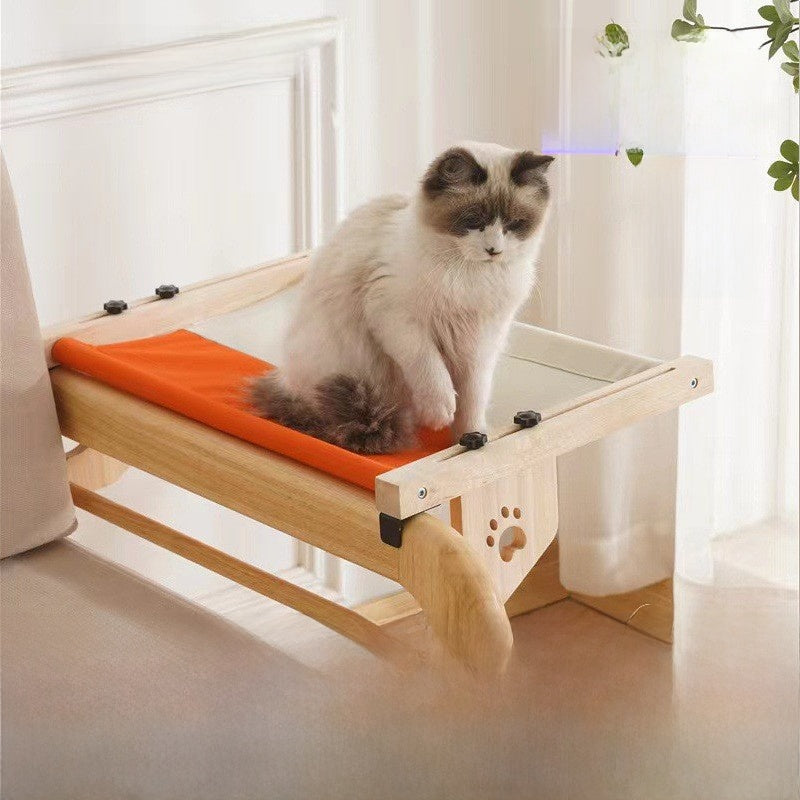 Hamaca de madera maciza para gatos con fijación de velcro