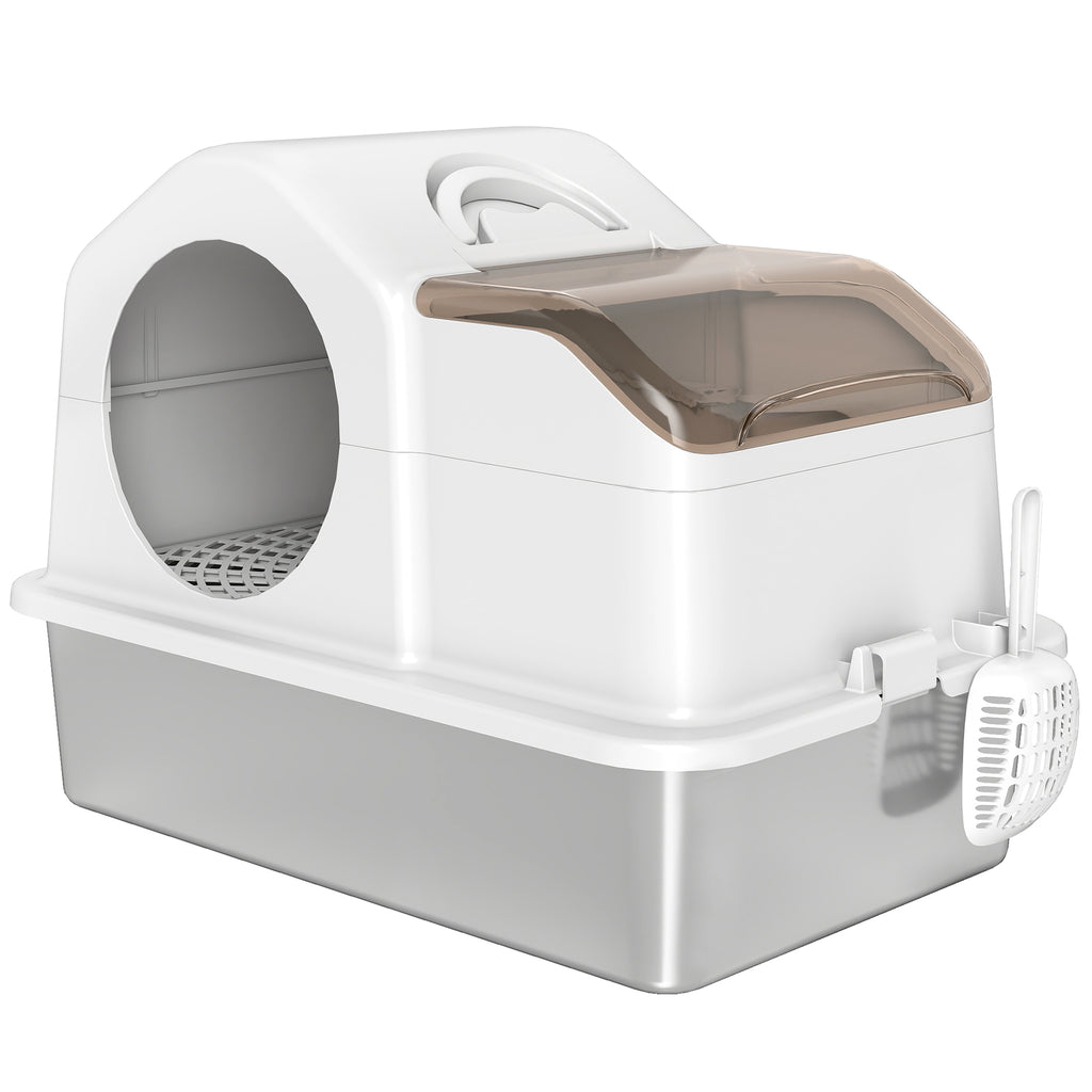 Arenero cerrado para gatos de acero inoxidable con tapa