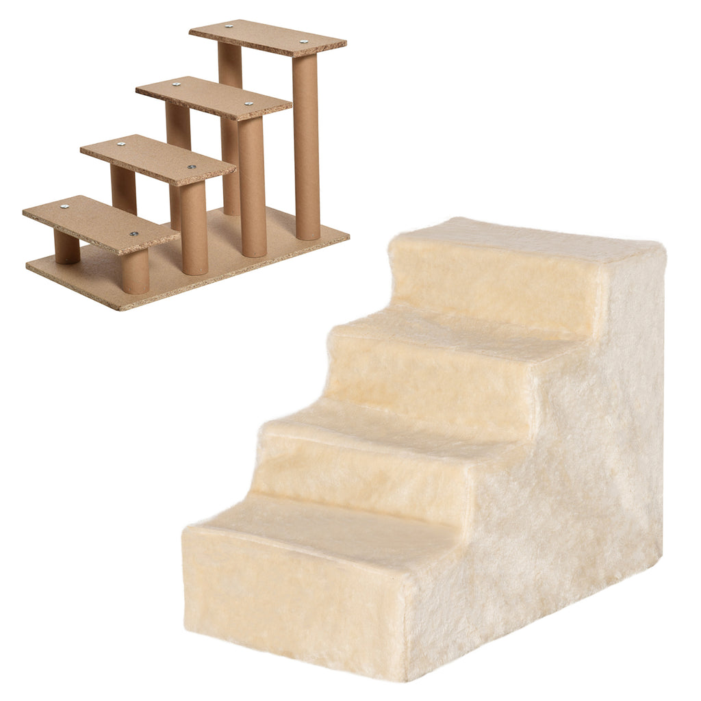 Escalera de 4 peldaños para perros y gatos beige
