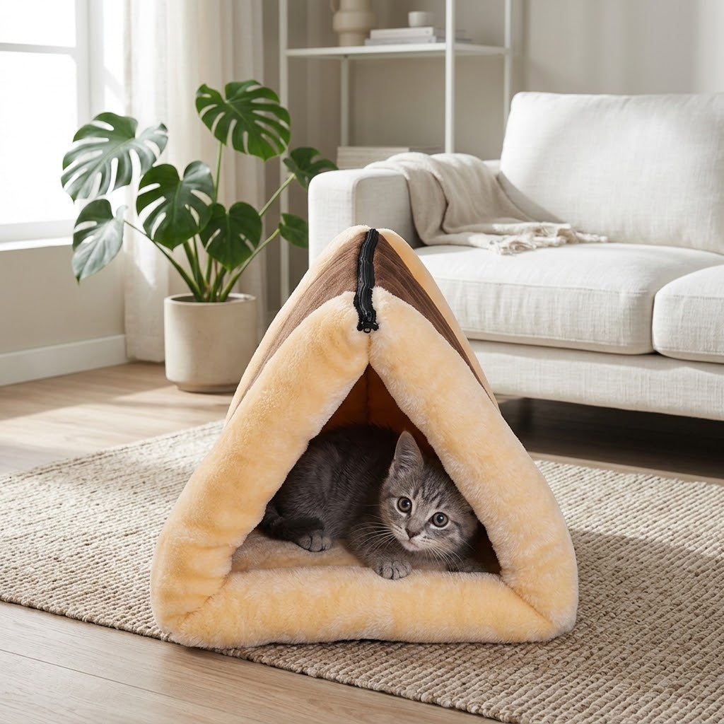 Cama para mascotas 2 en 1 con túnel en salón luminoso