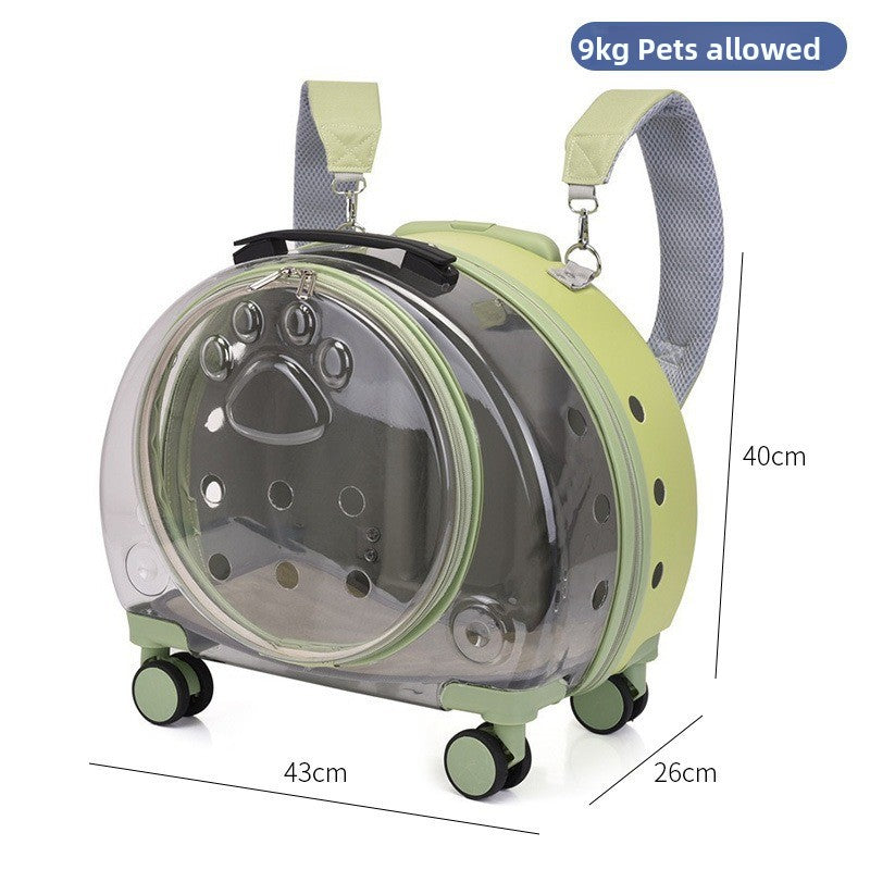 Transportín mochila transparente con ruedas para perros y gatos