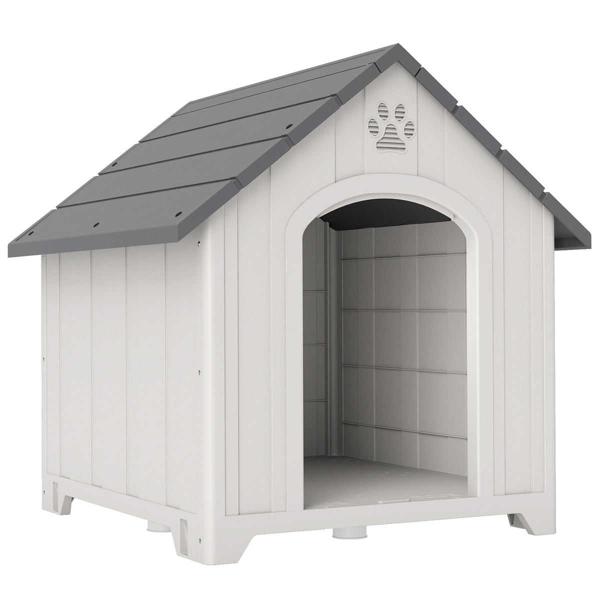 Caseta de plástico gris para perros grandes hasta 30 kg, 88x79x89 cm