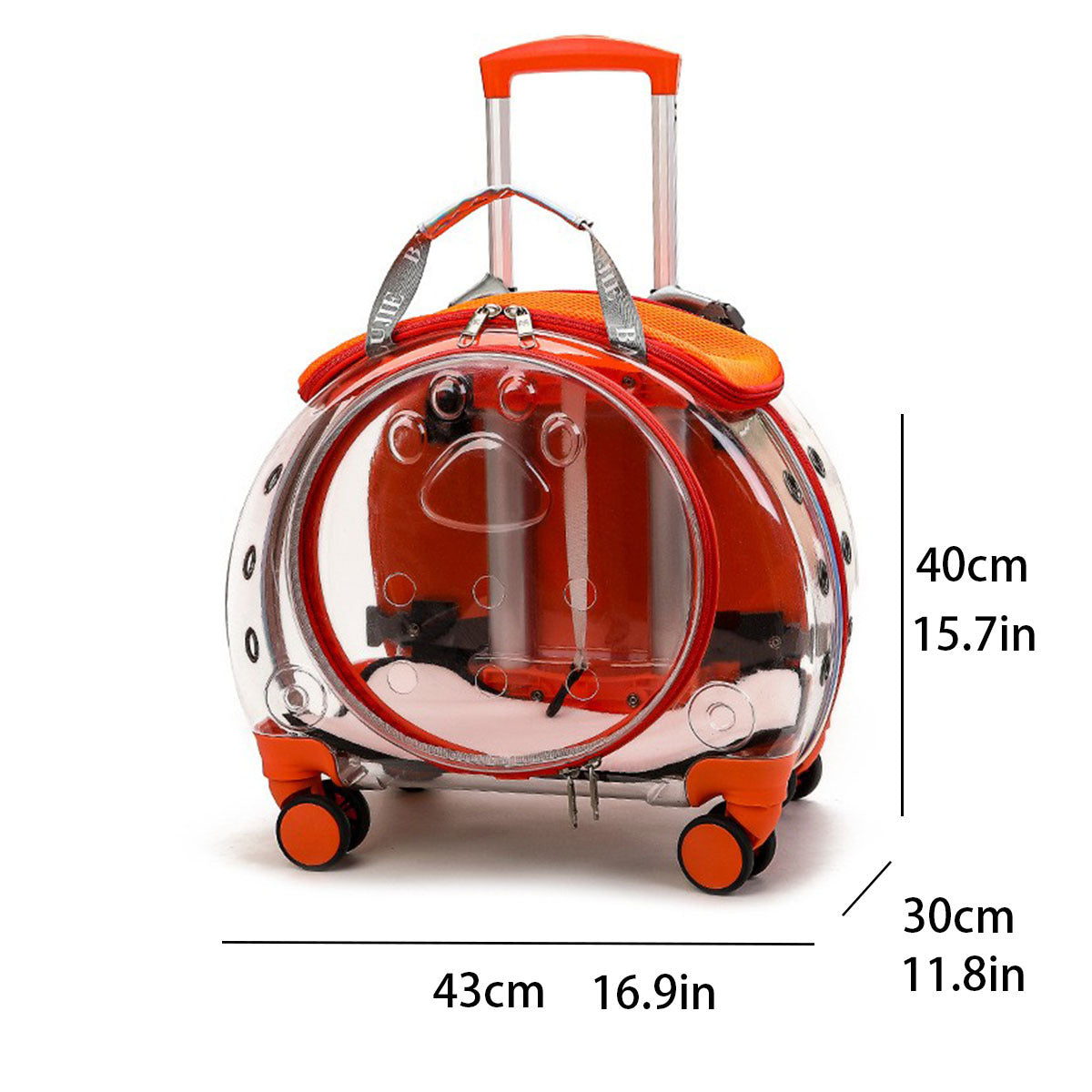 Transportín mochila transparente con ruedas para perros y gatos