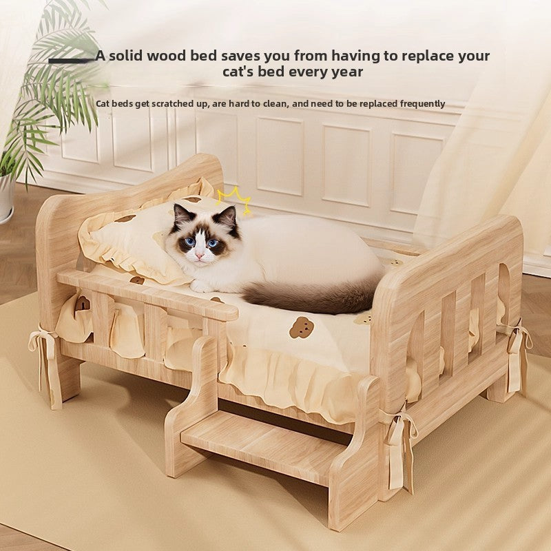 Cama elevada de madera para perros