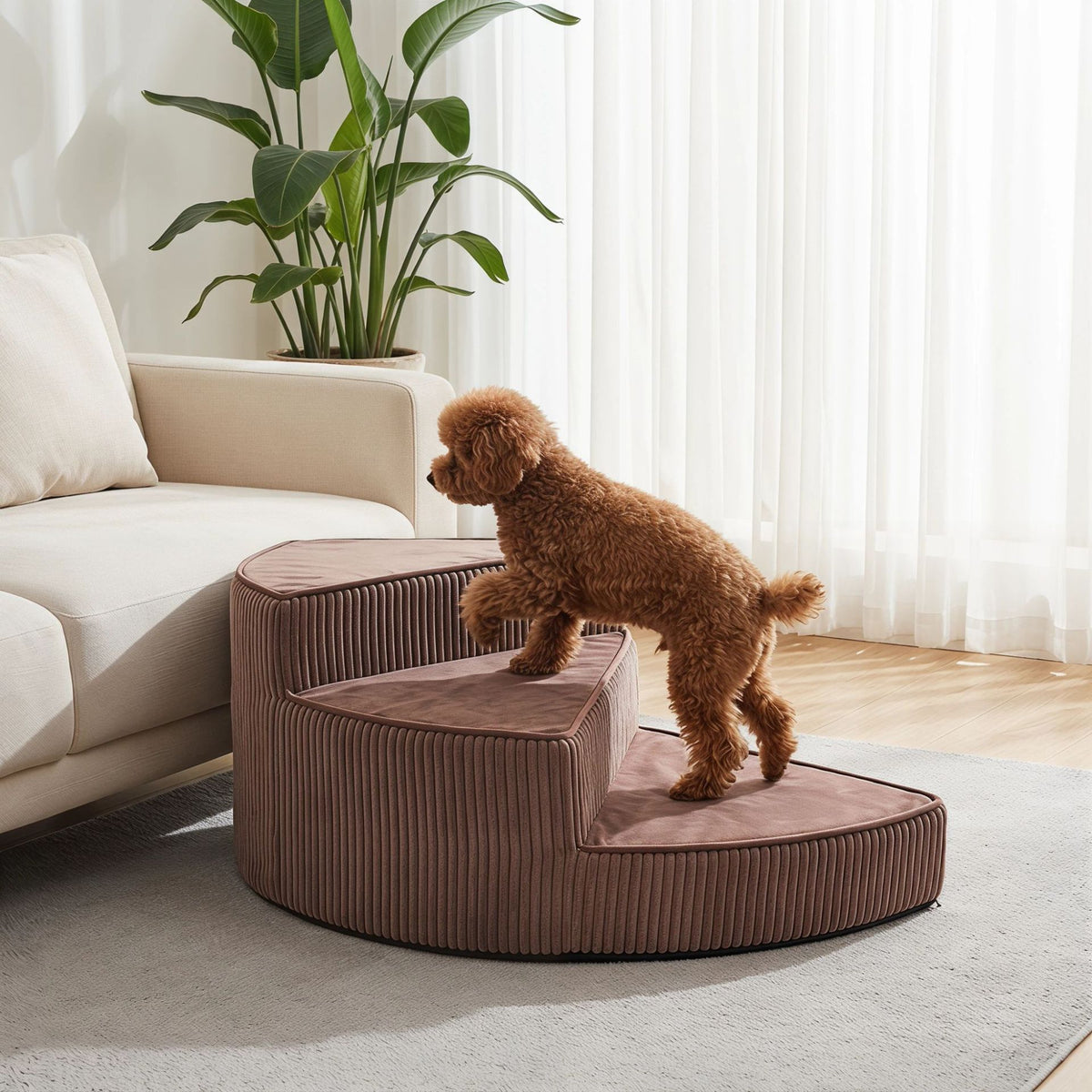 Escalera giratoria para perros con funda lavable – Marrón, izquierda