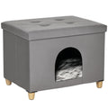 Cueva para gatos 2 en 1 con reposapiés y cojín de felpa, gris