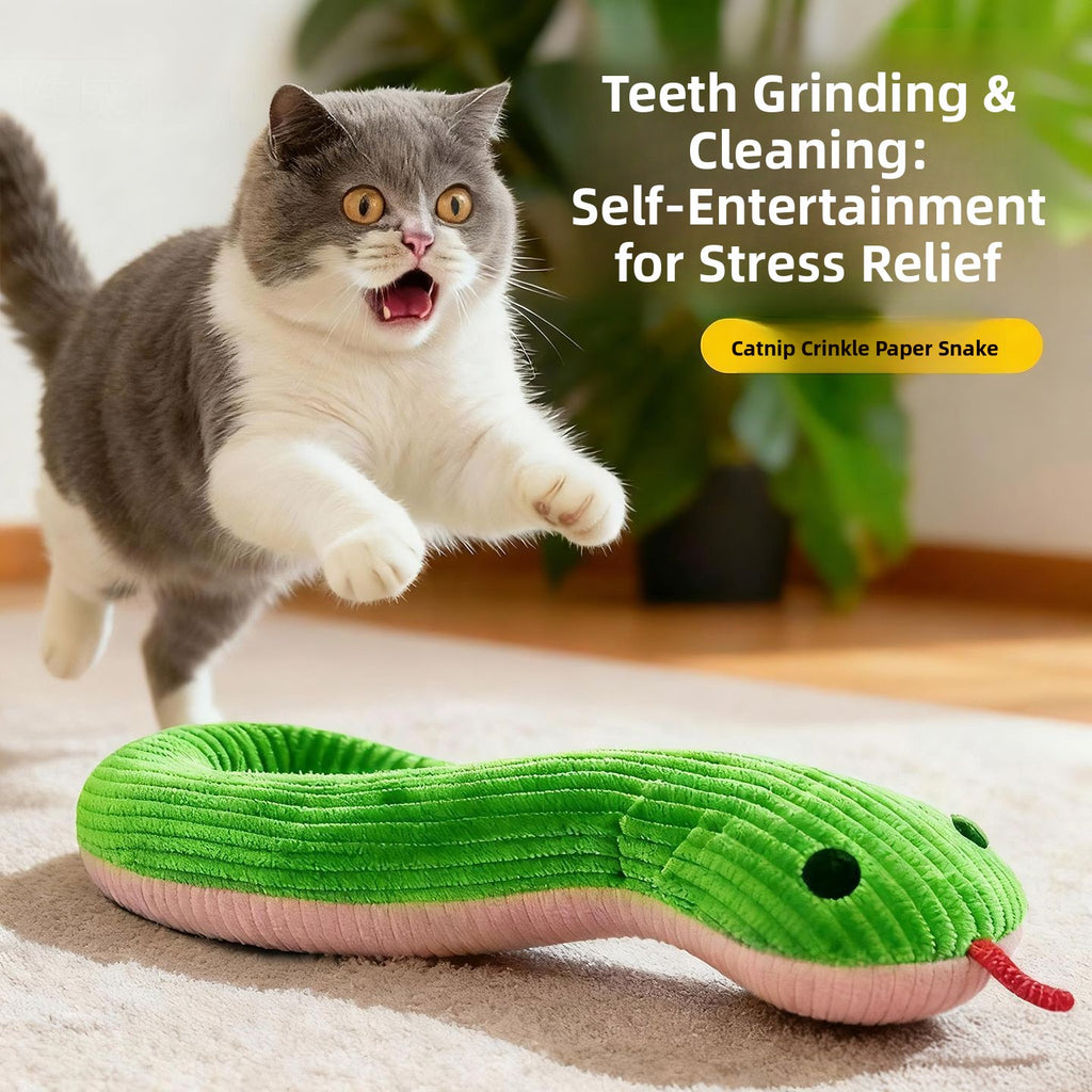 Juguete serpiente para gatos con papel crujiente y hierba gatera