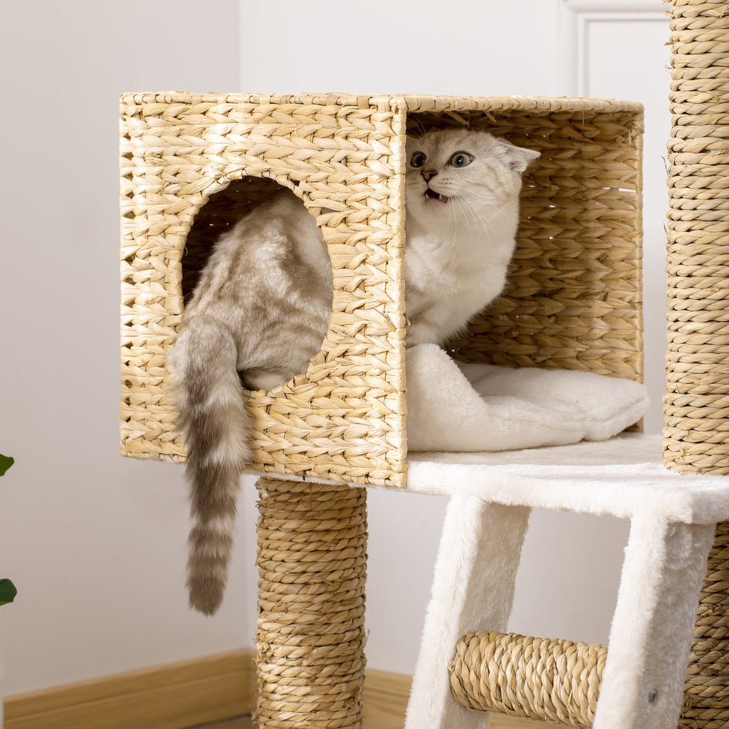 Árbol rascador de 100 cm con cueva de totora y cama para gatos