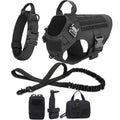 Set táctico 3 piezas para perros: arnés MOLLE, collar y correa elástica