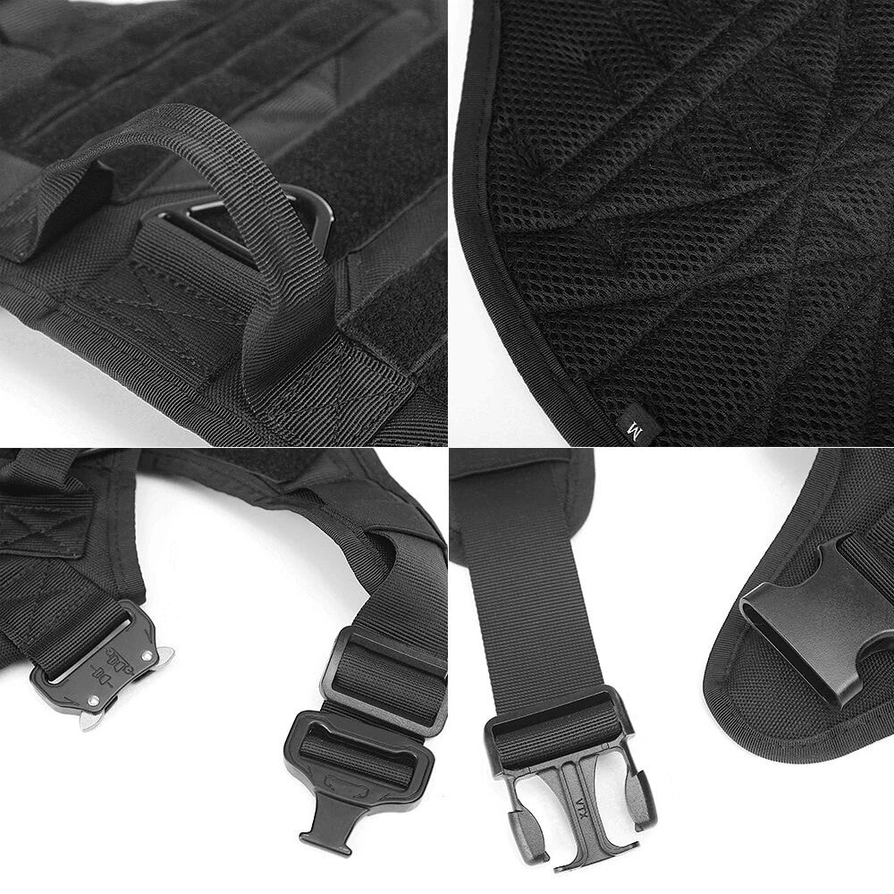 Set táctico 3 piezas para perros: arnés MOLLE, collar y correa elástica, foto 5 de 6