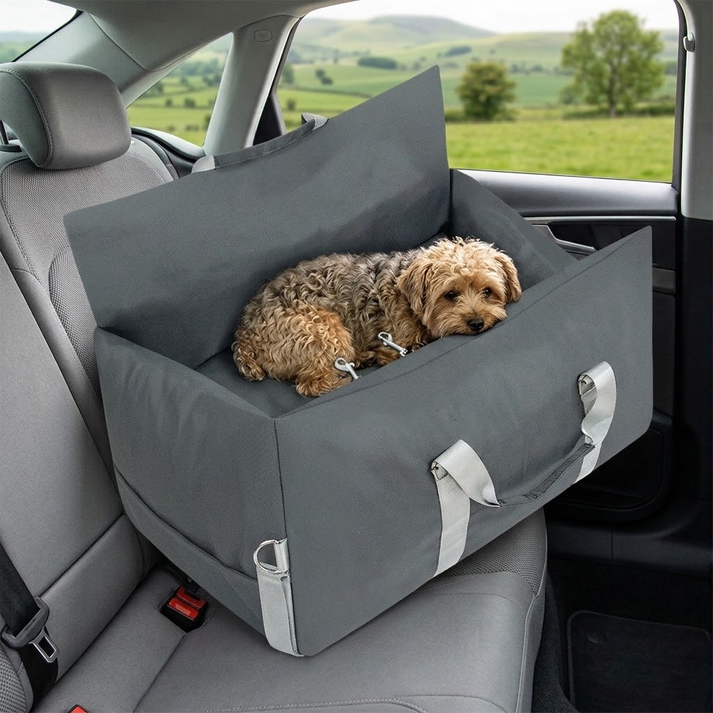 Cama de viaje para coche para perros y gatos con vistas al campo